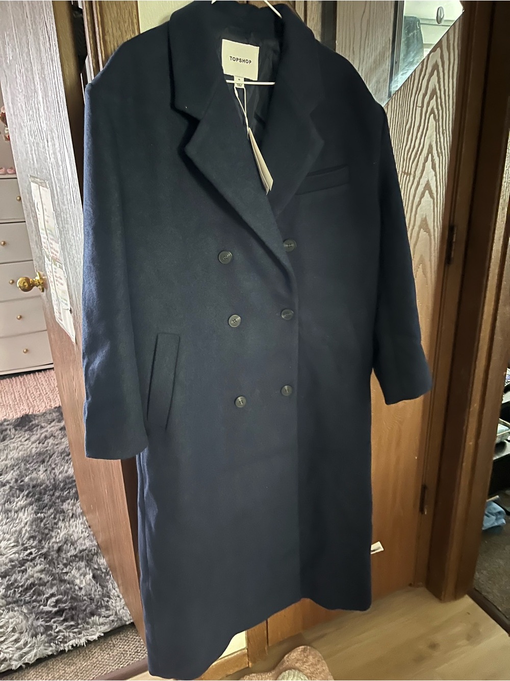 Topshop Navy Double-Breasted Pea Coat
